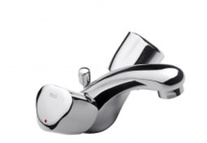 Roca Brava Twin Lever Deck Mounted Wash Basin Mixer With Integrated Aerator and Pop-Up Waste.